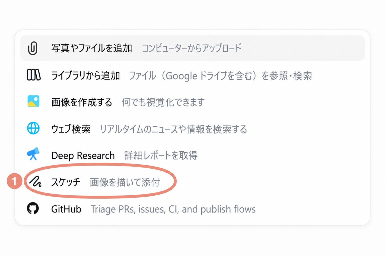 ChatGPTの「@」メニューに表示されたスケッチの候補