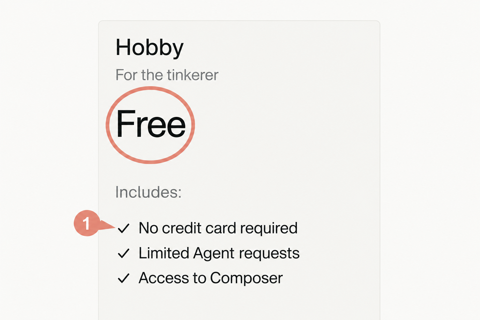 Cursor料金ページのHobbyプラン、Freeとカード登録不要の表示