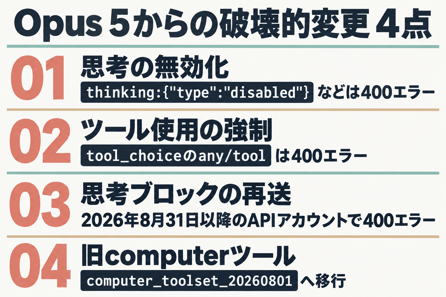 Opus 5.5移行時に確認する4つの破壊的変更のチェックリスト