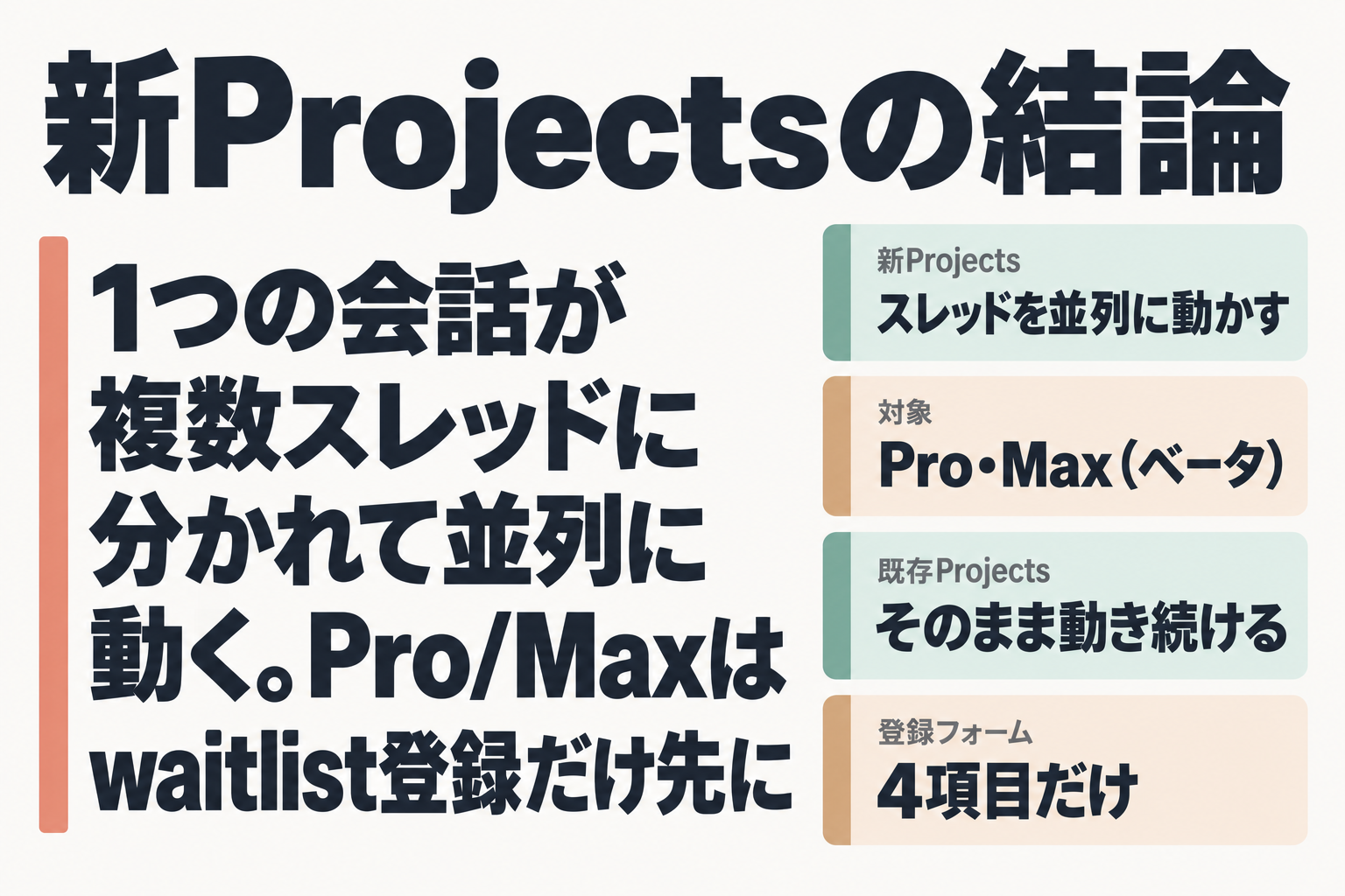 新Projectsの結論:並列スレッド、対象はPro・Max、既存はそのまま