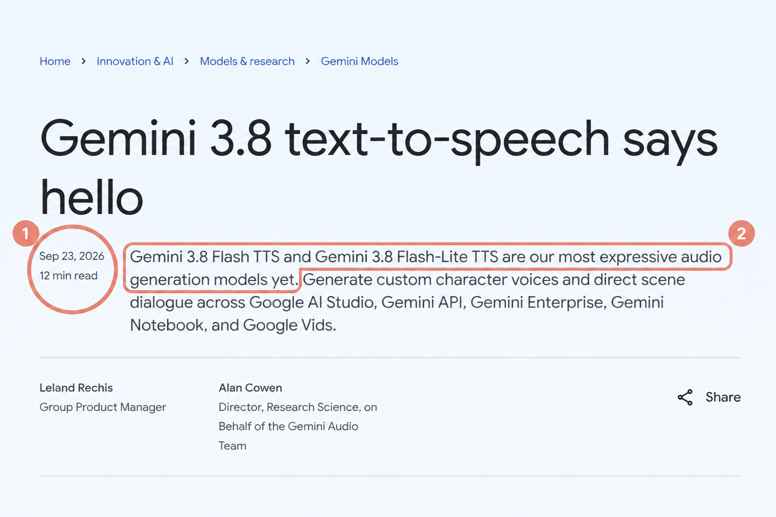Google公式ブログのGemini 3.8 TTS発表記事のスクリーンショット