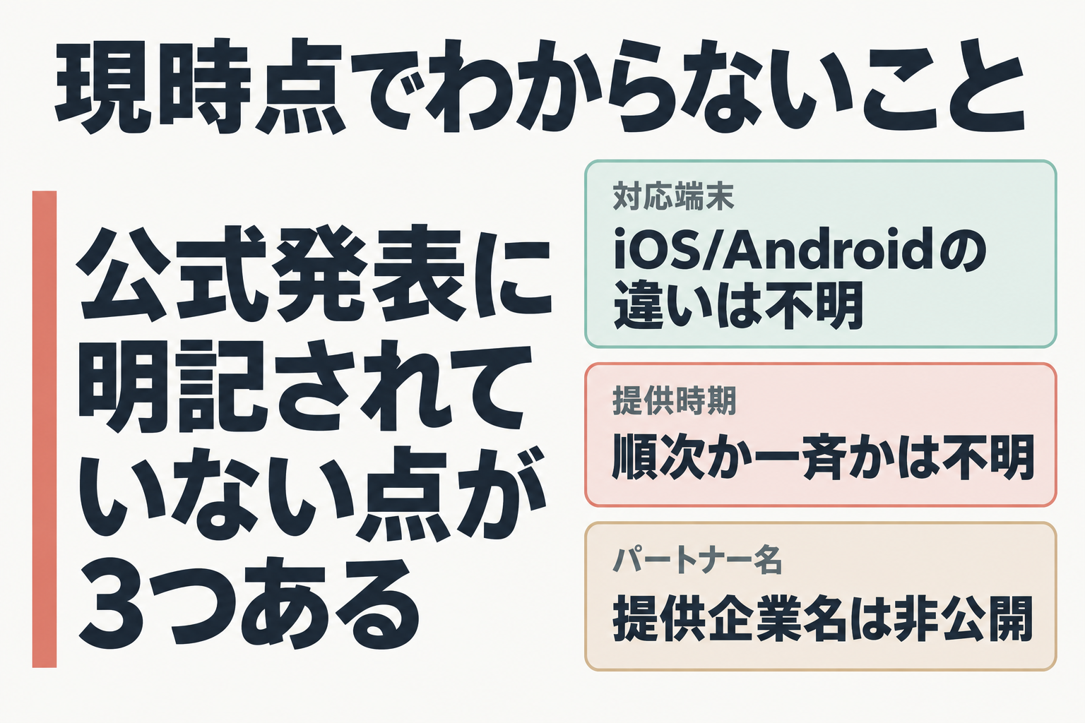 ちょい知りについて公式発表に明記されていない4項目の一覧
