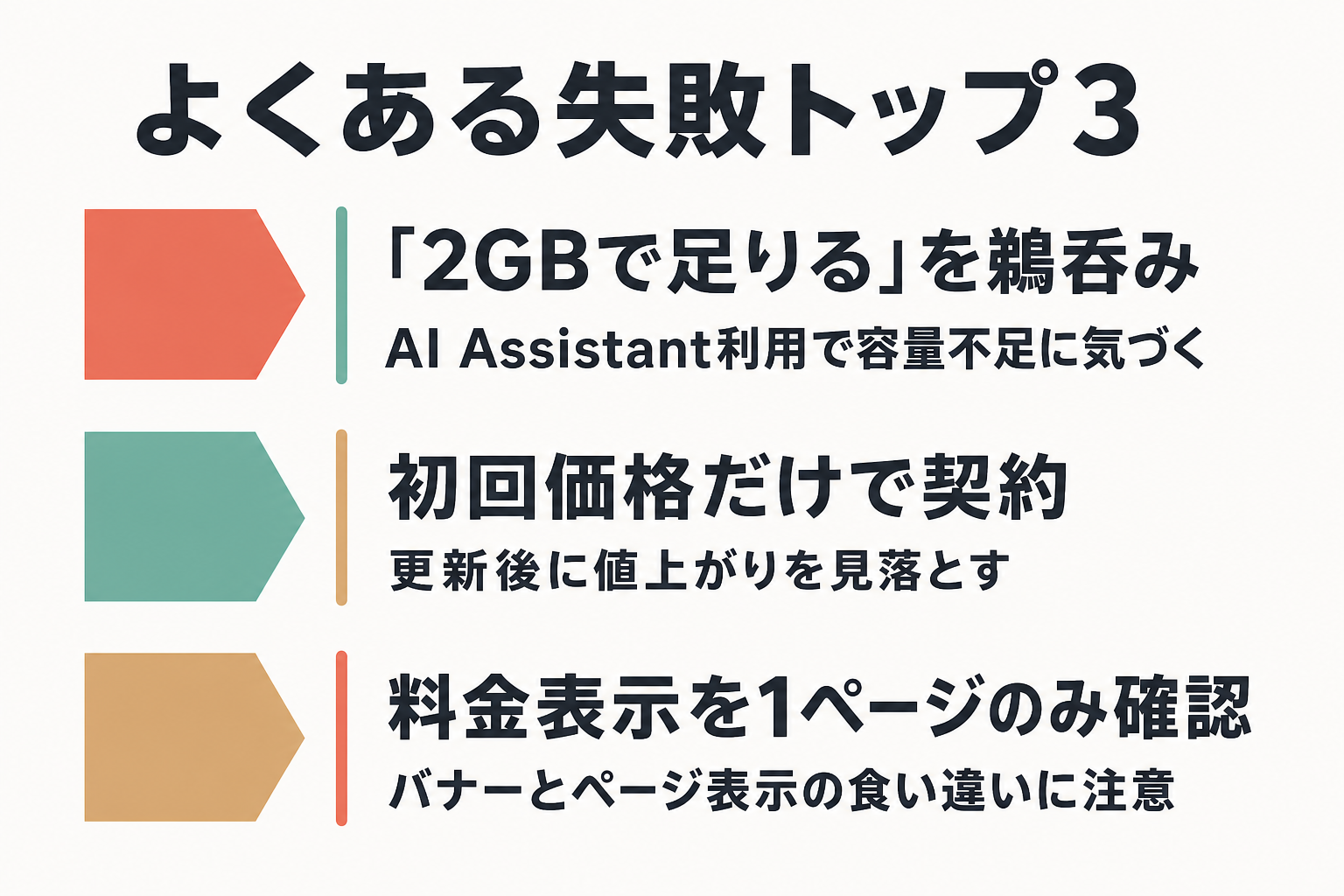 n8n用VPS契約でよくある3つの失敗と理由を示す図