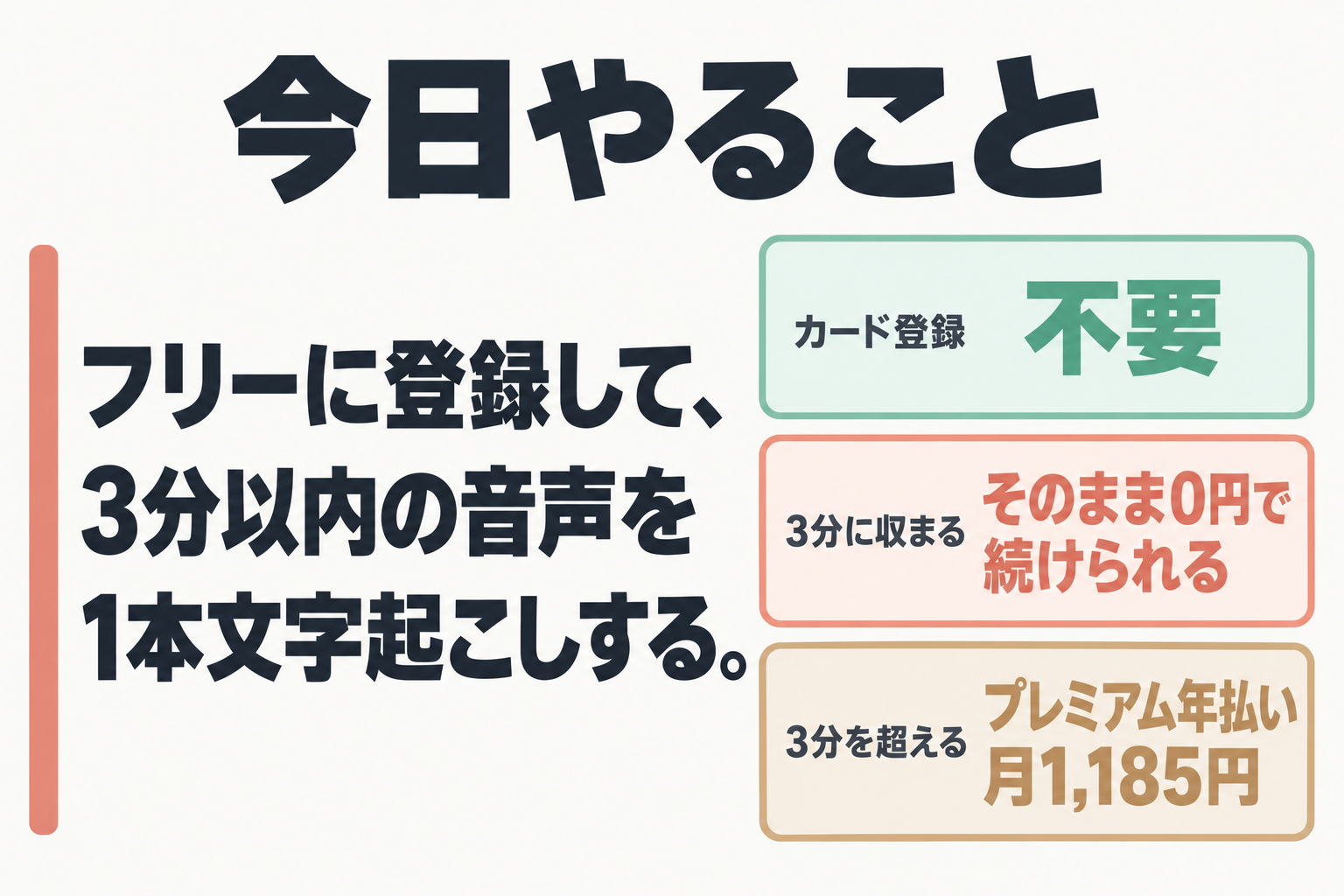 今日やること:フリー登録と3分以内の文字起こし