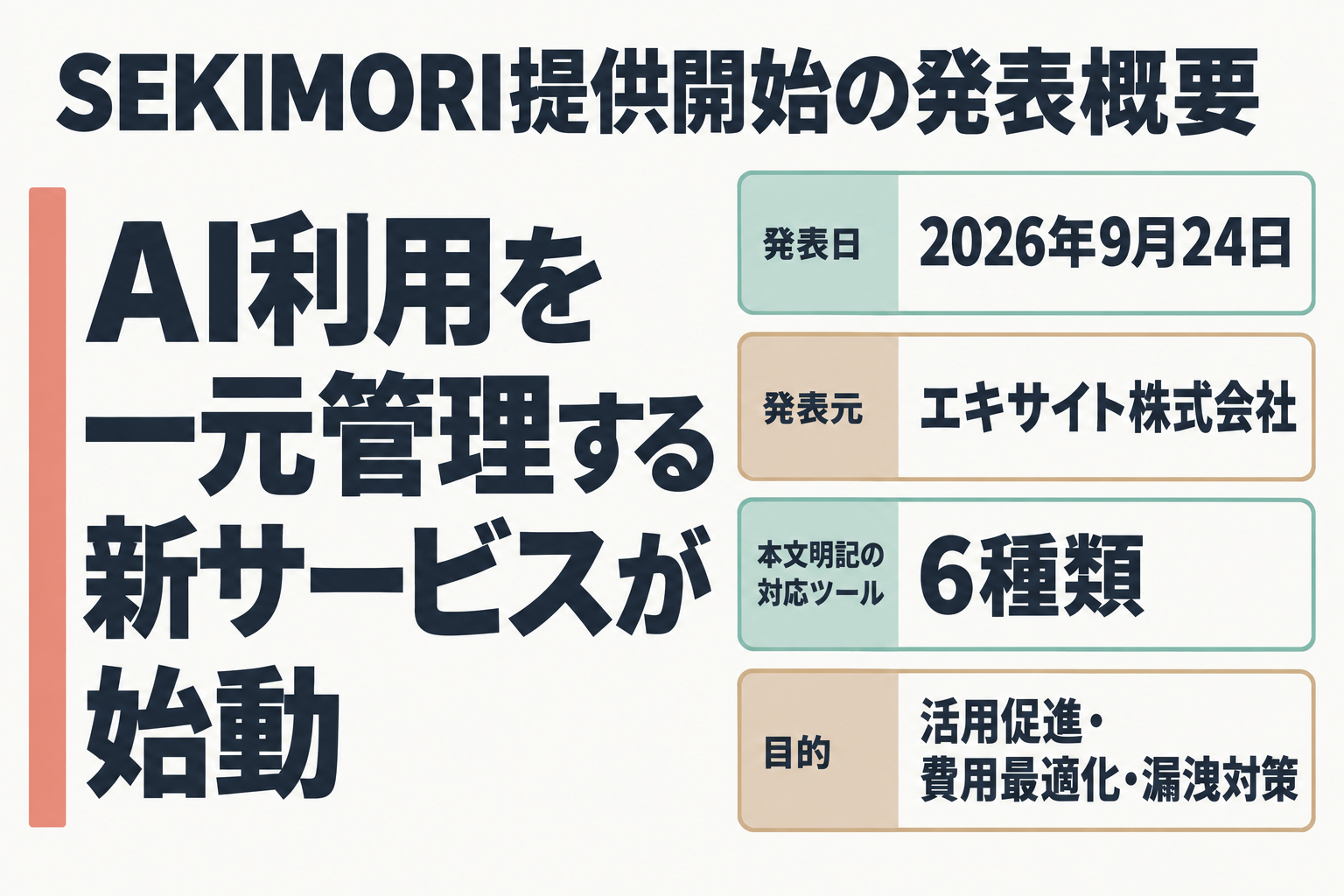 エキサイトがSEKIMORIを発表した基本情報のまとめ図